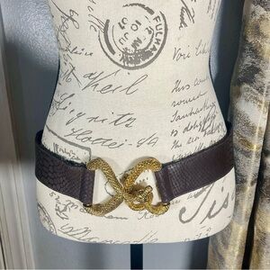RAINA Eden Ornate Gold Snake Buckle Adjustable Embossed Brown Leather Belt Sz L